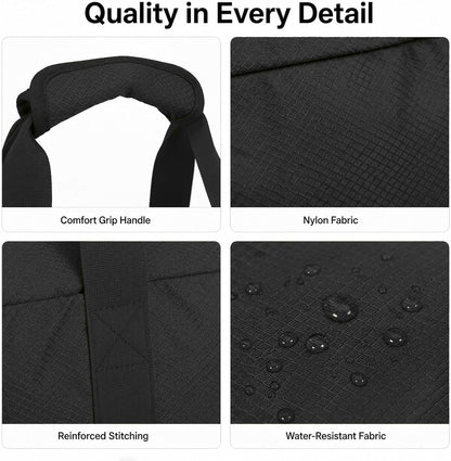 Foldable Travel Duffle Bag with Trolley Sleeve 40L Capacity, Lightweight Packable Travel Duffel Bags with the Keyhole Zipper, Weekender Overnight Nylon Carry on Bag for Men & Women, Black