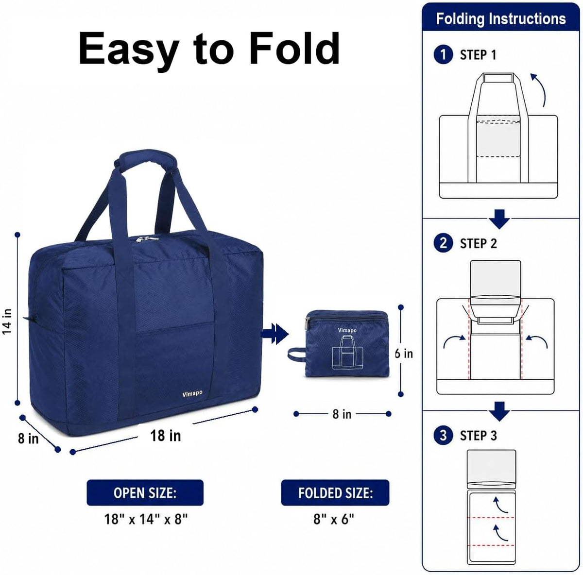 Foldable Travel Duffle Bag with Trolley Sleeve 40L Capacity, Lightweight Packable Travel Duffel Bags with the Keyhole Zipper, Weekender Overnight Nylon Carry on Bag for Men & Women, Black