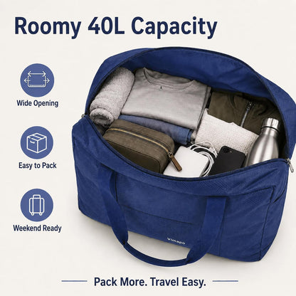 Foldable Travel Duffle Bag with Trolley Sleeve 40L Capacity, Lightweight Packable Travel Duffel Bags with the Keyhole Zipper, Weekender Overnight Nylon Carry on Bag for Men & Women, Black