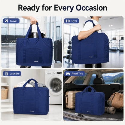Foldable Travel Duffle Bag with Trolley Sleeve 40L Capacity, Lightweight Packable Travel Duffel Bags with the Keyhole Zipper, Weekender Overnight Nylon Carry on Bag for Men & Women, Black