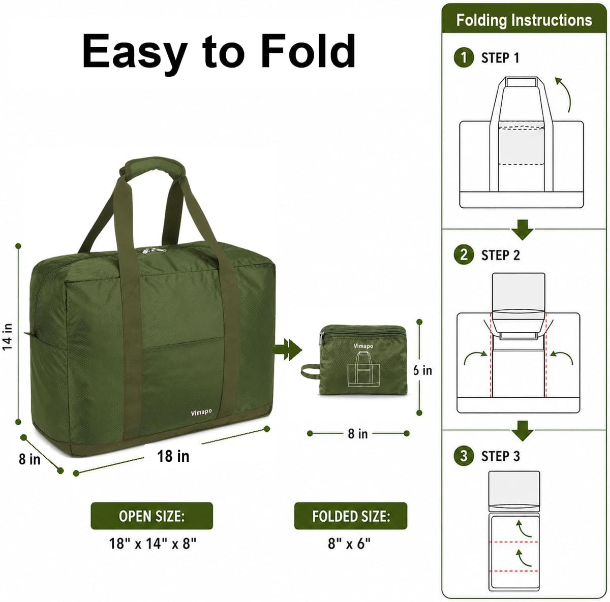 Foldable Travel Duffle Bag with Trolley Sleeve 40L Capacity, Lightweight Packable Travel Duffel Bags with the Keyhole Zipper, Weekender Overnight Nylon Carry on Bag for Men & Women, Black