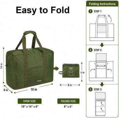 Foldable Travel Duffle Bag with Trolley Sleeve 40L Capacity, Lightweight Packable Travel Duffel Bags with the Keyhole Zipper, Weekender Overnight Nylon Carry on Bag for Men & Women, Black