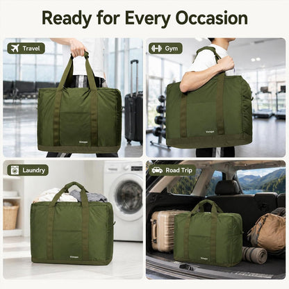 Foldable Travel Duffle Bag with Trolley Sleeve 40L Capacity, Lightweight Packable Travel Duffel Bags with the Keyhole Zipper, Weekender Overnight Nylon Carry on Bag for Men & Women, Black
