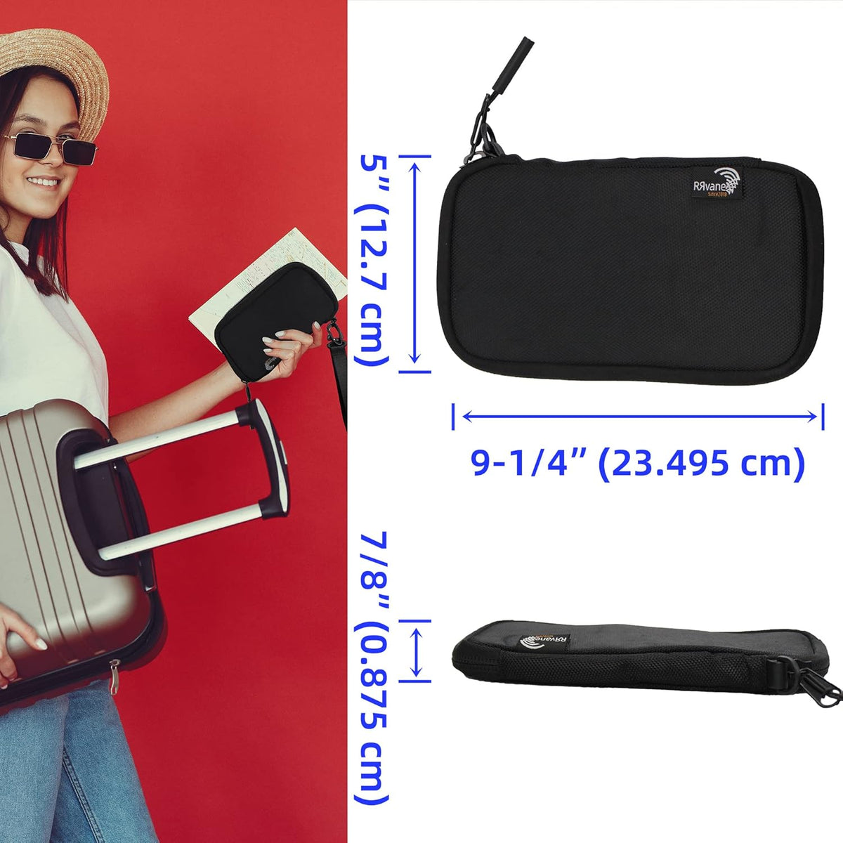 Travel Wallet Lightweight Zipped Document Organizer Bag Family Passport Holder with Detachable Wrist Strap for Women and Men