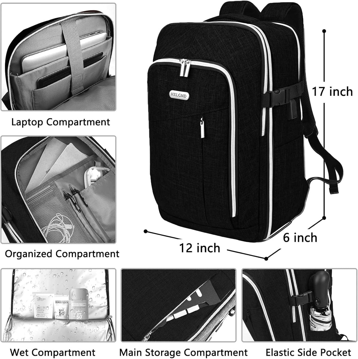 Travel Carry On 17.5" Laptop Expandable Backpack for Men Women, Personal Item Bag Waterproof Airline Approved with USB Charging Hole 3 Packing Cubes, Large Weekender Daypack Business Luggage Suitcase