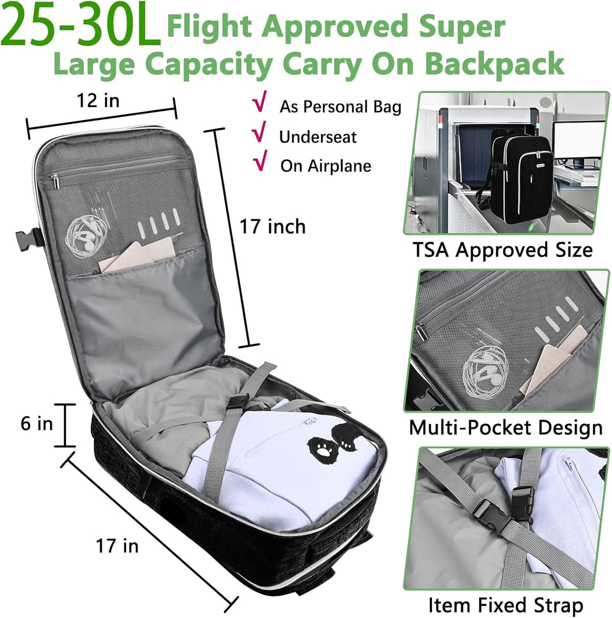 Travel Carry On 17.5" Laptop Expandable Backpack for Men Women, Personal Item Bag Waterproof Airline Approved with USB Charging Hole 3 Packing Cubes, Large Weekender Daypack Business Luggage Suitcase