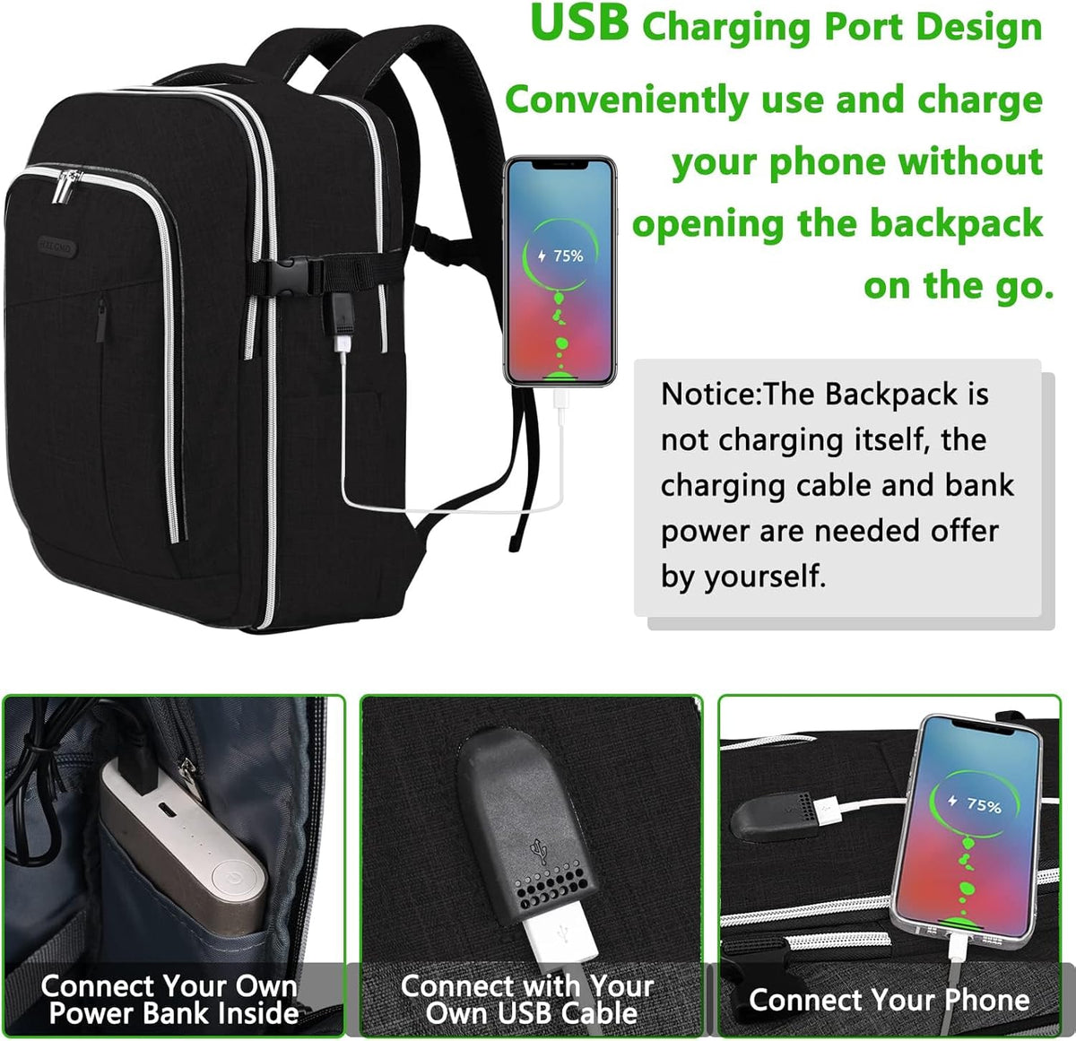 Travel Carry On 17.5" Laptop Expandable Backpack for Men Women, Personal Item Bag Waterproof Airline Approved with USB Charging Hole 3 Packing Cubes, Large Weekender Daypack Business Luggage Suitcase