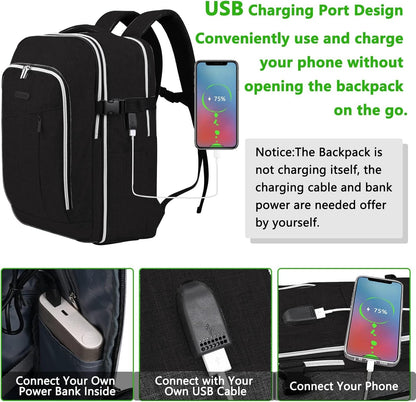 Travel Carry On 17.5" Laptop Expandable Backpack for Men Women, Personal Item Bag Waterproof Airline Approved with USB Charging Hole 3 Packing Cubes, Large Weekender Daypack Business Luggage Suitcase