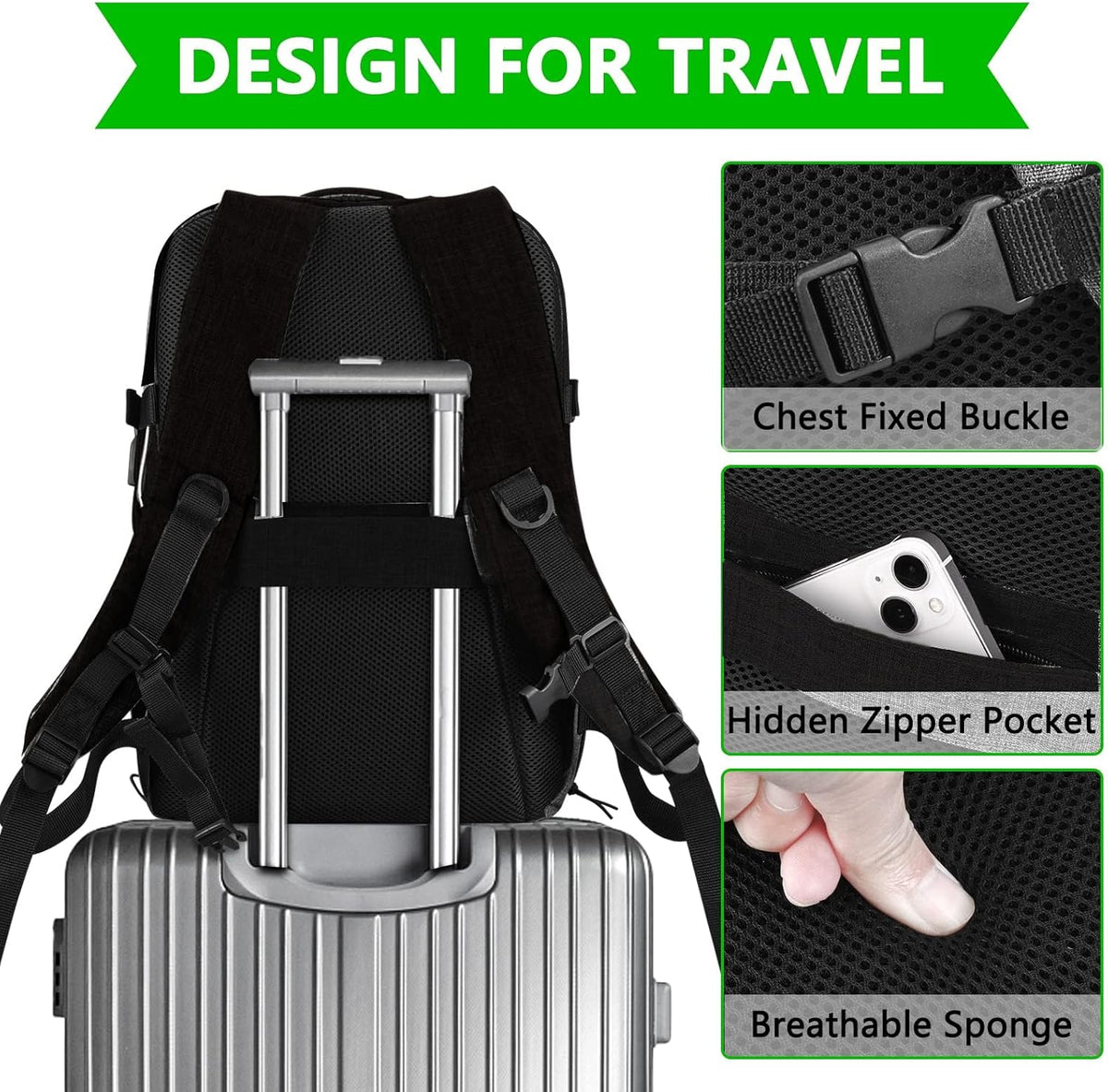 Travel Carry On 17.5" Laptop Expandable Backpack for Men Women, Personal Item Bag Waterproof Airline Approved with USB Charging Hole 3 Packing Cubes, Large Weekender Daypack Business Luggage Suitcase