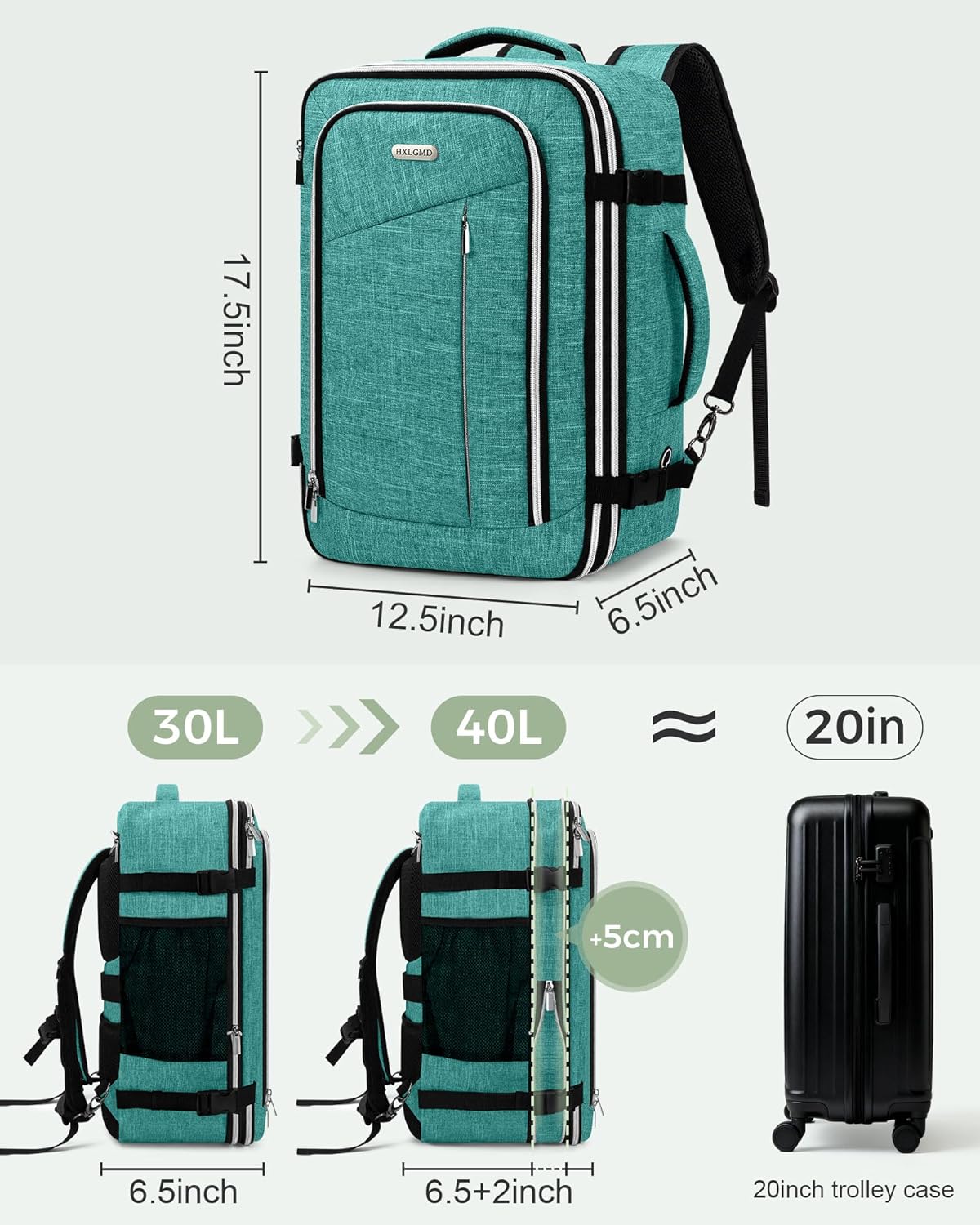 Travel Carry On 17.5" Laptop Expandable Backpack for Men Women, Personal Item Bag Waterproof Airline Approved with USB Charging Hole 3 Packing Cubes, Large Weekender Daypack Business Luggage Suitcase