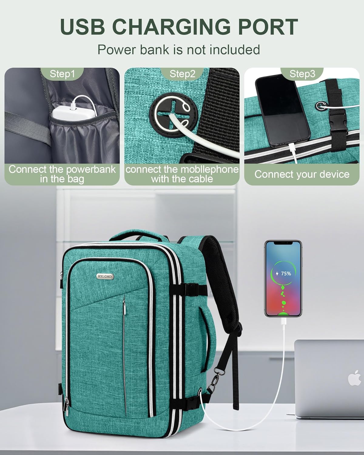 Travel Carry On 17.5" Laptop Expandable Backpack for Men Women, Personal Item Bag Waterproof Airline Approved with USB Charging Hole 3 Packing Cubes, Large Weekender Daypack Business Luggage Suitcase