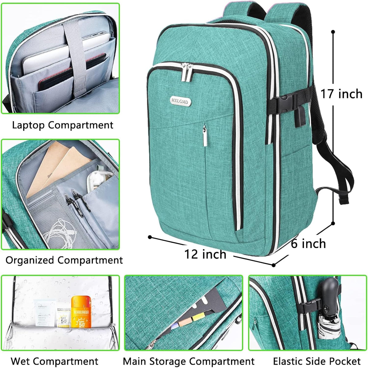 Travel Carry On 17.5" Laptop Expandable Backpack for Men Women, Personal Item Bag Waterproof Airline Approved with USB Charging Hole 3 Packing Cubes, Large Weekender Daypack Business Luggage Suitcase