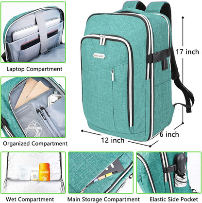 Travel Carry On 17.5" Laptop Expandable Backpack for Men Women, Personal Item Bag Waterproof Airline Approved with USB Charging Hole 3 Packing Cubes, Large Weekender Daypack Business Luggage Suitcase