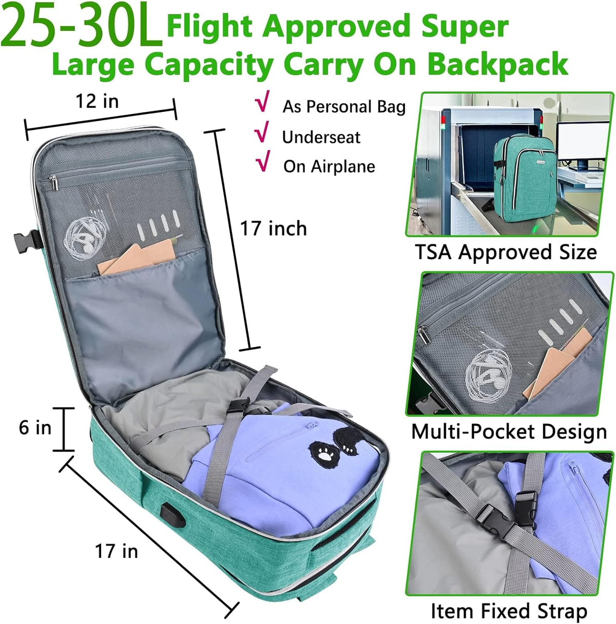 Travel Carry On 17.5" Laptop Expandable Backpack for Men Women, Personal Item Bag Waterproof Airline Approved with USB Charging Hole 3 Packing Cubes, Large Weekender Daypack Business Luggage Suitcase