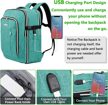 Travel Carry On 17.5" Laptop Expandable Backpack for Men Women, Personal Item Bag Waterproof Airline Approved with USB Charging Hole 3 Packing Cubes, Large Weekender Daypack Business Luggage Suitcase