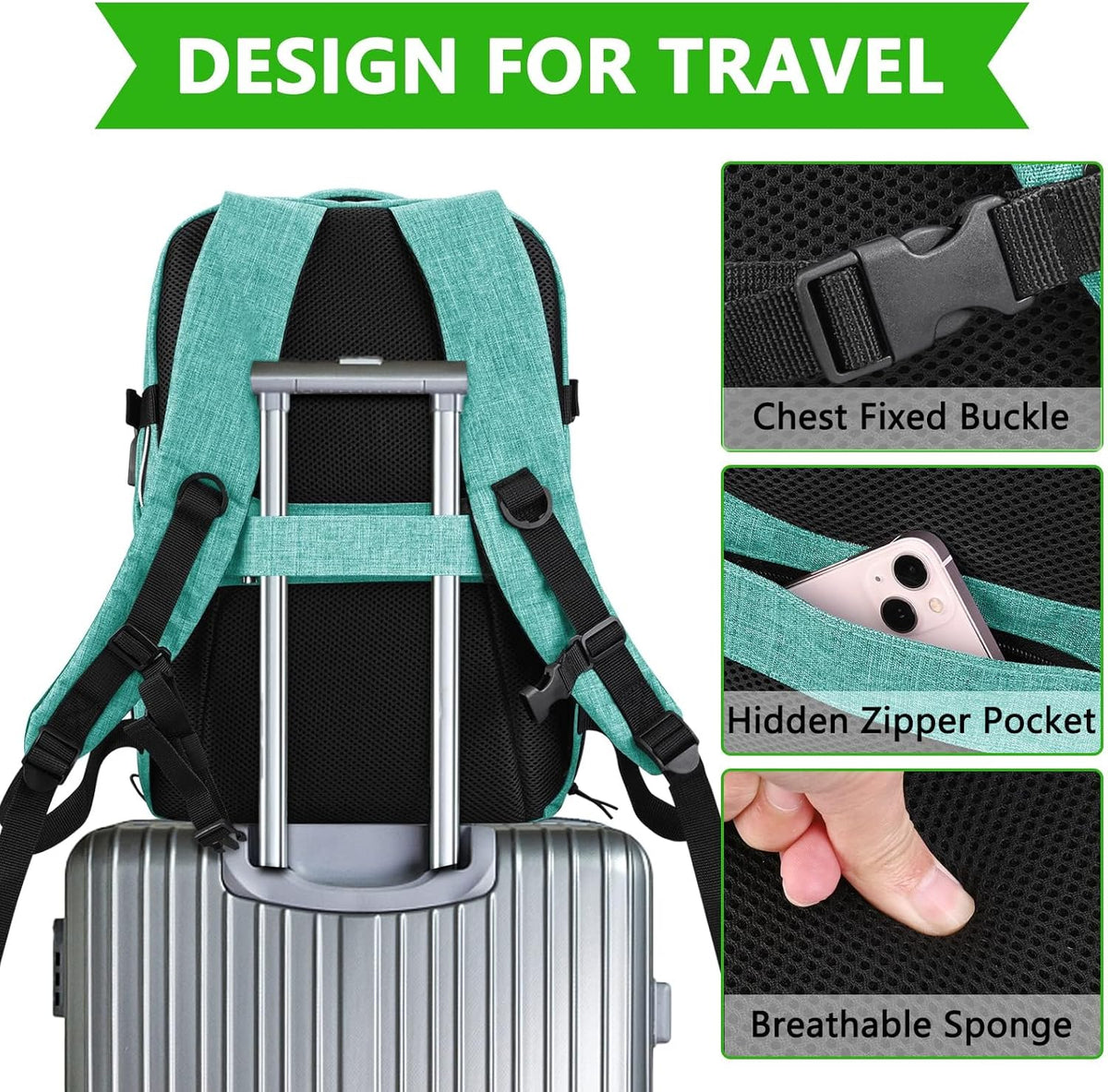 Travel Carry On 17.5" Laptop Expandable Backpack for Men Women, Personal Item Bag Waterproof Airline Approved with USB Charging Hole 3 Packing Cubes, Large Weekender Daypack Business Luggage Suitcase