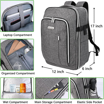 Travel Carry On 17.5" Laptop Expandable Backpack for Men Women, Personal Item Bag Waterproof Airline Approved with USB Charging Hole 3 Packing Cubes, Large Weekender Daypack Business Luggage Suitcase