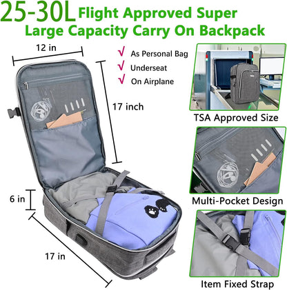 Travel Carry On 17.5" Laptop Expandable Backpack for Men Women, Personal Item Bag Waterproof Airline Approved with USB Charging Hole 3 Packing Cubes, Large Weekender Daypack Business Luggage Suitcase