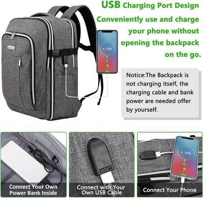 Travel Carry On 17.5" Laptop Expandable Backpack for Men Women, Personal Item Bag Waterproof Airline Approved with USB Charging Hole 3 Packing Cubes, Large Weekender Daypack Business Luggage Suitcase