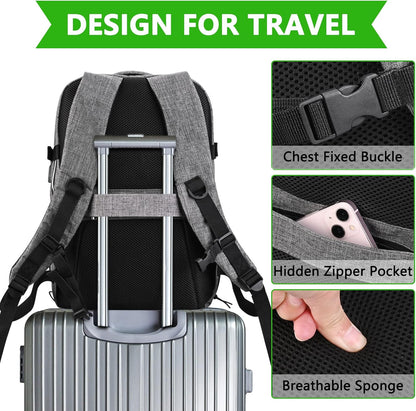 Travel Carry On 17.5" Laptop Expandable Backpack for Men Women, Personal Item Bag Waterproof Airline Approved with USB Charging Hole 3 Packing Cubes, Large Weekender Daypack Business Luggage Suitcase