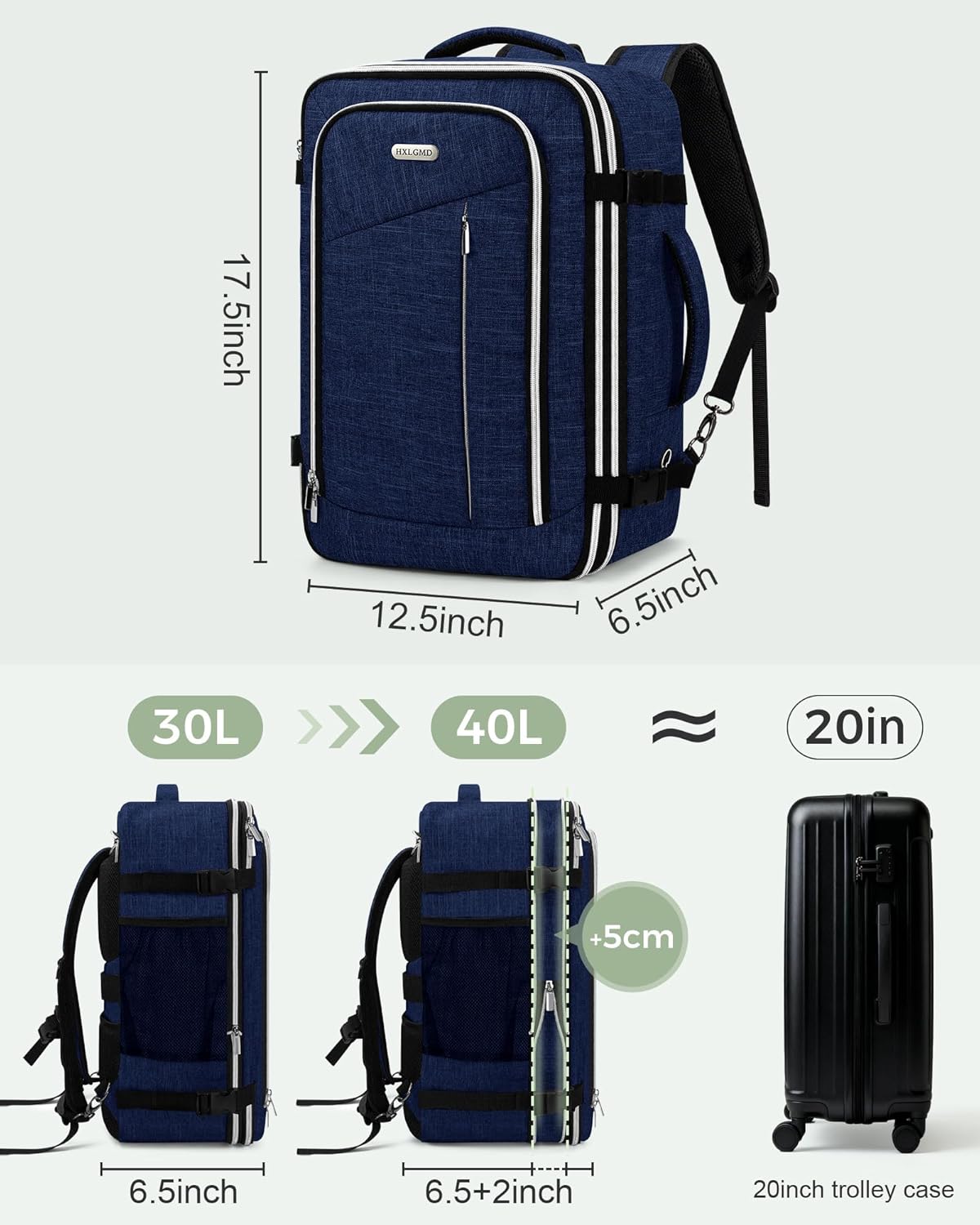 Travel Carry On 17.5" Laptop Expandable Backpack for Men Women, Personal Item Bag Waterproof Airline Approved with USB Charging Hole 3 Packing Cubes, Large Weekender Daypack Business Luggage Suitcase