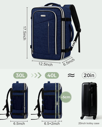 Travel Carry On 17.5" Laptop Expandable Backpack for Men Women, Personal Item Bag Waterproof Airline Approved with USB Charging Hole 3 Packing Cubes, Large Weekender Daypack Business Luggage Suitcase