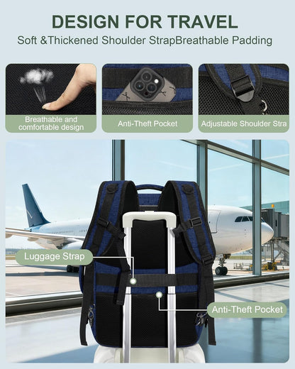 Travel Carry On 17.5" Laptop Expandable Backpack for Men Women, Personal Item Bag Waterproof Airline Approved with USB Charging Hole 3 Packing Cubes, Large Weekender Daypack Business Luggage Suitcase