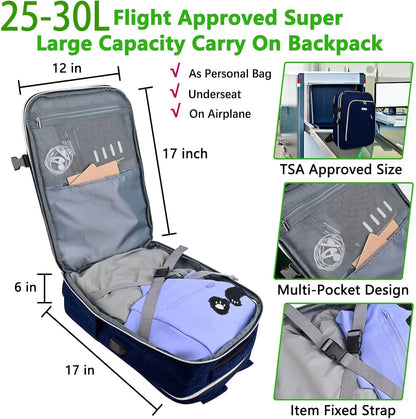 Travel Carry On 17.5" Laptop Expandable Backpack for Men Women, Personal Item Bag Waterproof Airline Approved with USB Charging Hole 3 Packing Cubes, Large Weekender Daypack Business Luggage Suitcase
