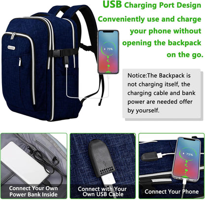 Travel Carry On 17.5" Laptop Expandable Backpack for Men Women, Personal Item Bag Waterproof Airline Approved with USB Charging Hole 3 Packing Cubes, Large Weekender Daypack Business Luggage Suitcase