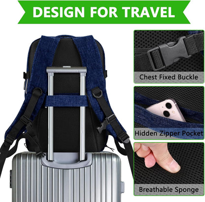 Travel Carry On 17.5" Laptop Expandable Backpack for Men Women, Personal Item Bag Waterproof Airline Approved with USB Charging Hole 3 Packing Cubes, Large Weekender Daypack Business Luggage Suitcase