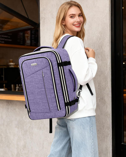 Travel Carry On 17.5" Laptop Expandable Backpack for Men Women, Personal Item Bag Waterproof Airline Approved with USB Charging Hole 3 Packing Cubes, Large Weekender Daypack Business Luggage Suitcase