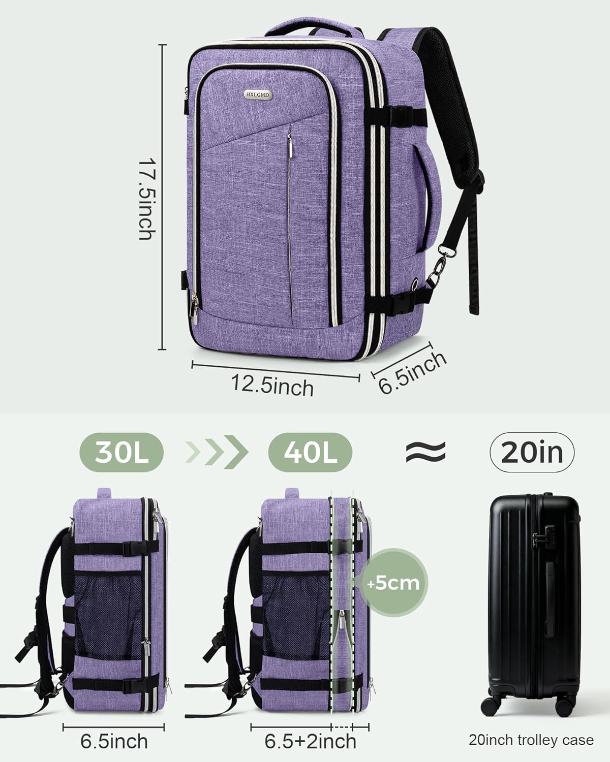 Travel Carry On 17.5" Laptop Expandable Backpack for Men Women, Personal Item Bag Waterproof Airline Approved with USB Charging Hole 3 Packing Cubes, Large Weekender Daypack Business Luggage Suitcase