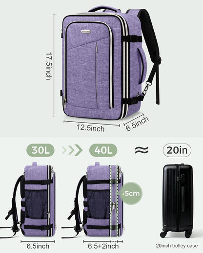 Travel Carry On 17.5" Laptop Expandable Backpack for Men Women, Personal Item Bag Waterproof Airline Approved with USB Charging Hole 3 Packing Cubes, Large Weekender Daypack Business Luggage Suitcase