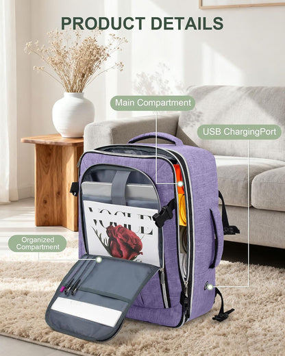 Travel Carry On 17.5" Laptop Expandable Backpack for Men Women, Personal Item Bag Waterproof Airline Approved with USB Charging Hole 3 Packing Cubes, Large Weekender Daypack Business Luggage Suitcase