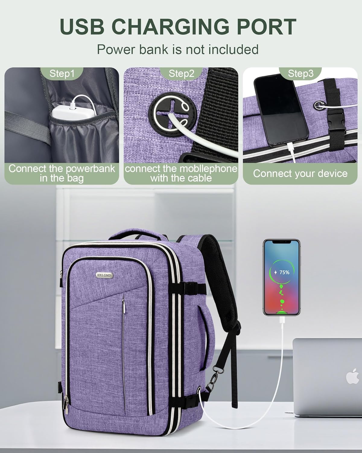 Travel Carry On 17.5" Laptop Expandable Backpack for Men Women, Personal Item Bag Waterproof Airline Approved with USB Charging Hole 3 Packing Cubes, Large Weekender Daypack Business Luggage Suitcase
