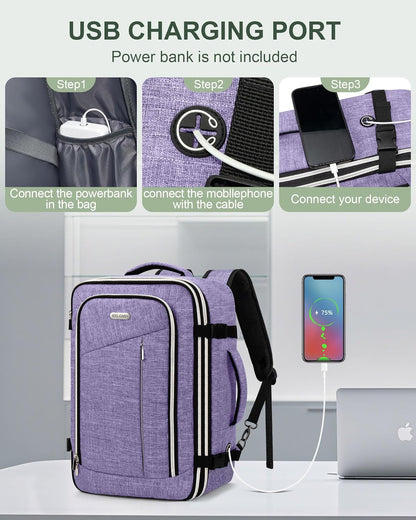 Travel Carry On 17.5" Laptop Expandable Backpack for Men Women, Personal Item Bag Waterproof Airline Approved with USB Charging Hole 3 Packing Cubes, Large Weekender Daypack Business Luggage Suitcase