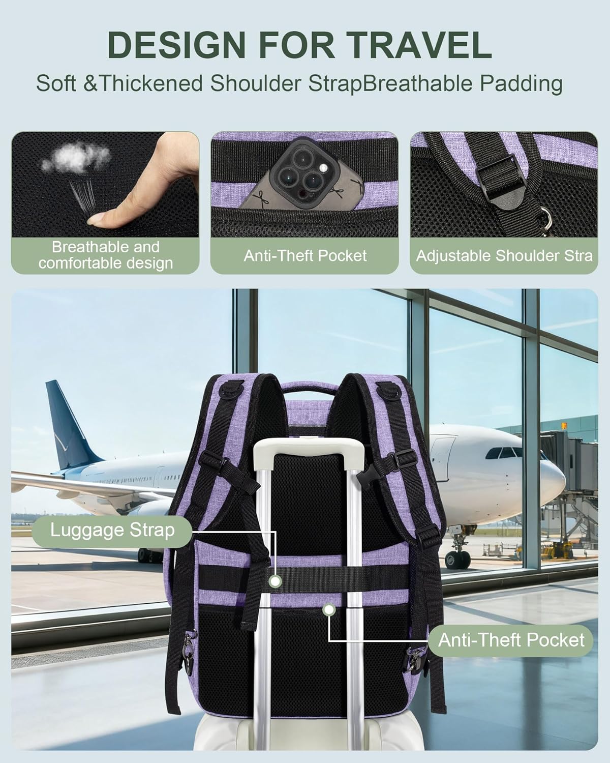 Travel Carry On 17.5" Laptop Expandable Backpack for Men Women, Personal Item Bag Waterproof Airline Approved with USB Charging Hole 3 Packing Cubes, Large Weekender Daypack Business Luggage Suitcase