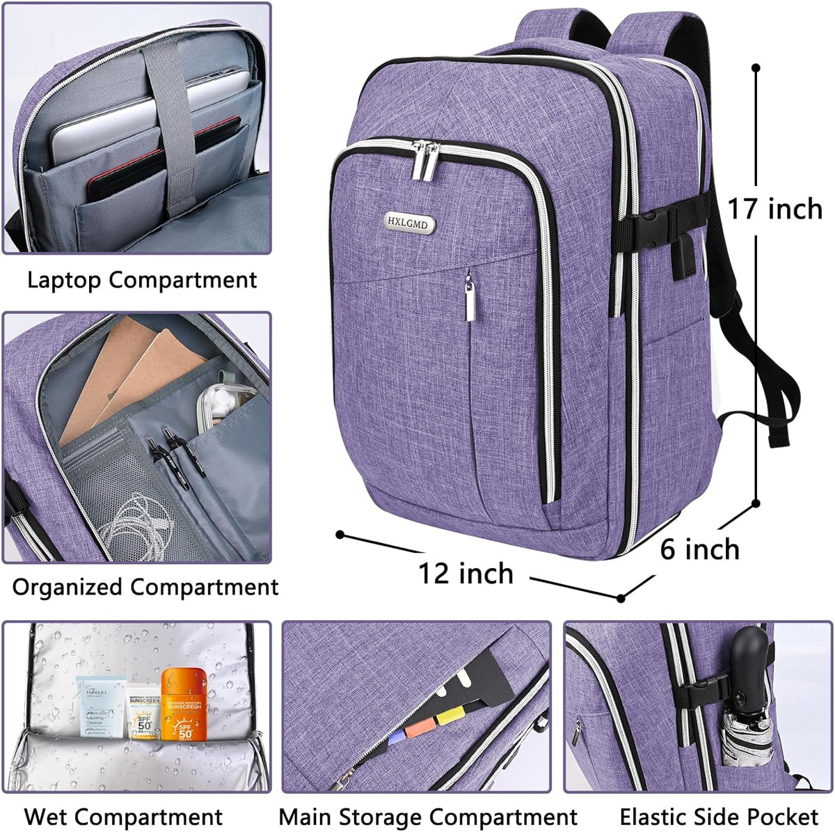 Travel Carry On 17.5" Laptop Expandable Backpack for Men Women, Personal Item Bag Waterproof Airline Approved with USB Charging Hole 3 Packing Cubes, Large Weekender Daypack Business Luggage Suitcase