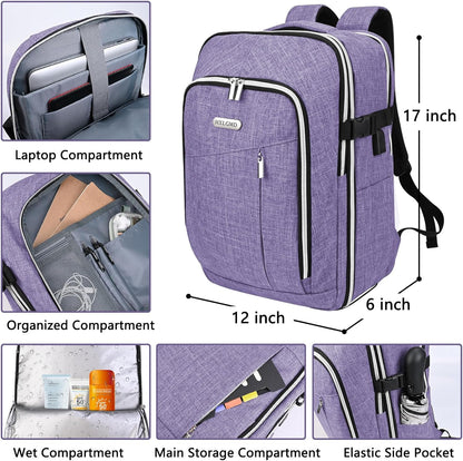 Travel Carry On 17.5" Laptop Expandable Backpack for Men Women, Personal Item Bag Waterproof Airline Approved with USB Charging Hole 3 Packing Cubes, Large Weekender Daypack Business Luggage Suitcase