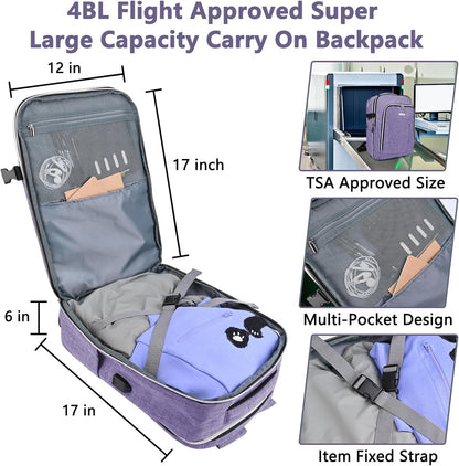 Travel Carry On 17.5" Laptop Expandable Backpack for Men Women, Personal Item Bag Waterproof Airline Approved with USB Charging Hole 3 Packing Cubes, Large Weekender Daypack Business Luggage Suitcase