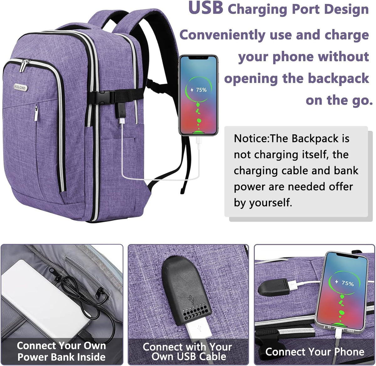 Travel Carry On 17.5" Laptop Expandable Backpack for Men Women, Personal Item Bag Waterproof Airline Approved with USB Charging Hole 3 Packing Cubes, Large Weekender Daypack Business Luggage Suitcase