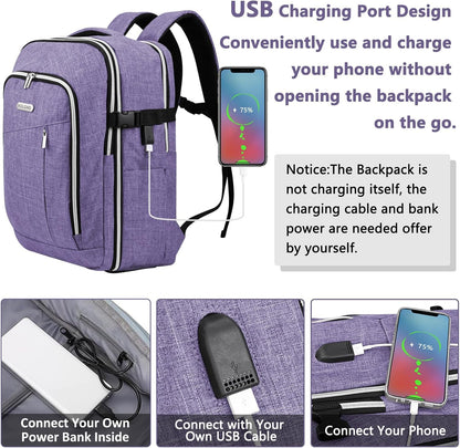 Travel Carry On 17.5" Laptop Expandable Backpack for Men Women, Personal Item Bag Waterproof Airline Approved with USB Charging Hole 3 Packing Cubes, Large Weekender Daypack Business Luggage Suitcase