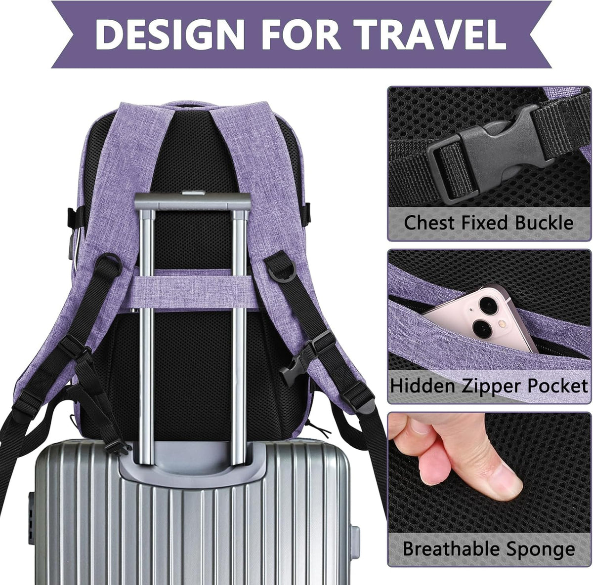 Travel Carry On 17.5" Laptop Expandable Backpack for Men Women, Personal Item Bag Waterproof Airline Approved with USB Charging Hole 3 Packing Cubes, Large Weekender Daypack Business Luggage Suitcase