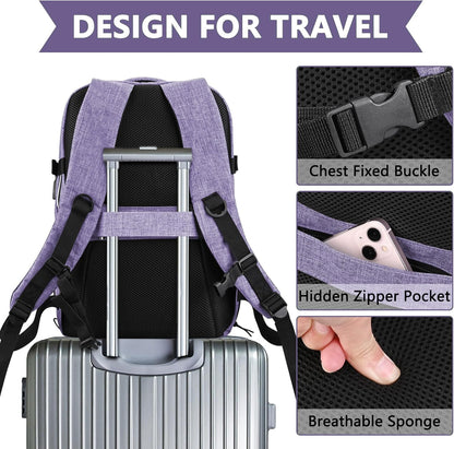 Travel Carry On 17.5" Laptop Expandable Backpack for Men Women, Personal Item Bag Waterproof Airline Approved with USB Charging Hole 3 Packing Cubes, Large Weekender Daypack Business Luggage Suitcase
