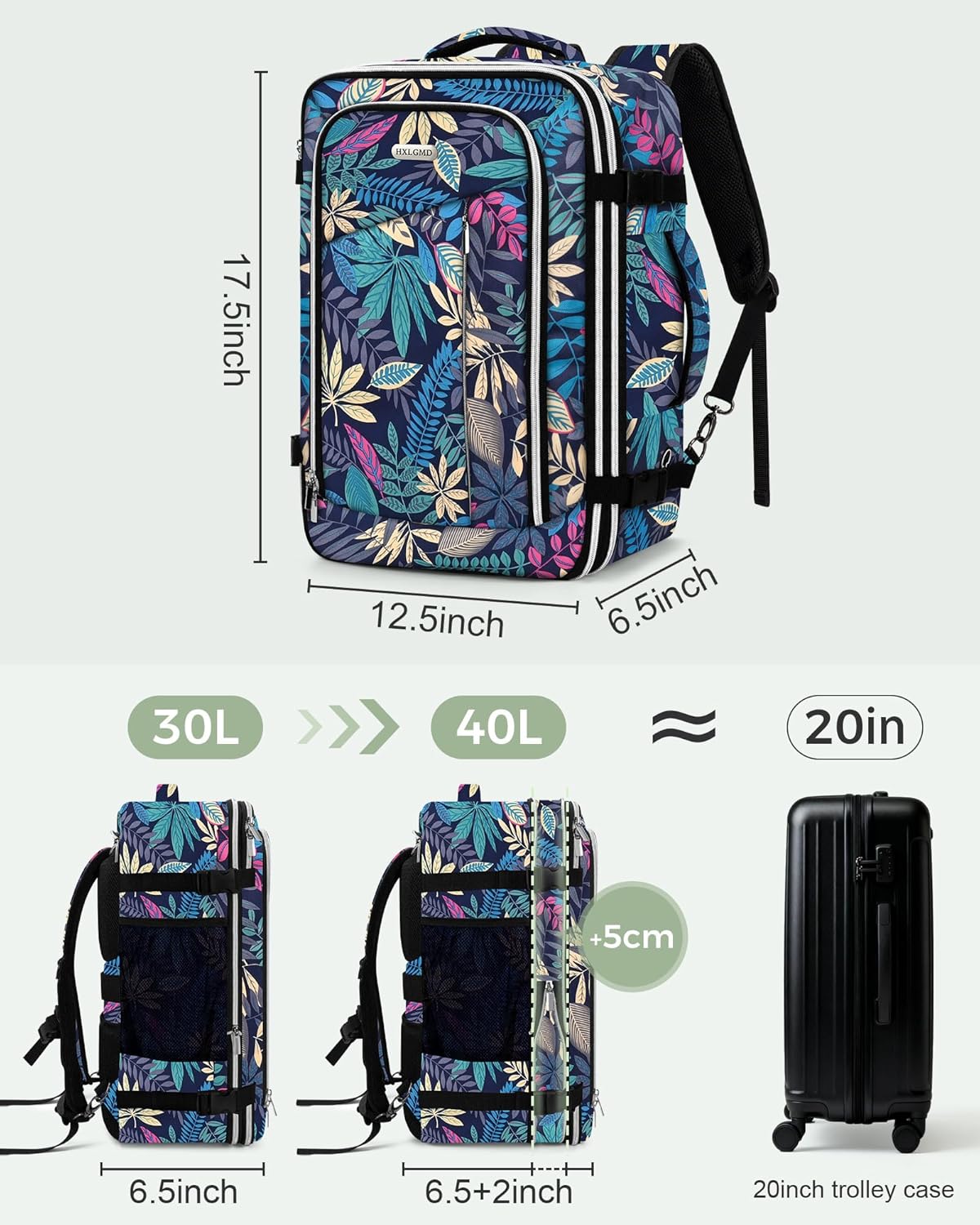 Travel Carry On 17.5" Laptop Expandable Backpack for Men Women, Personal Item Bag Waterproof Airline Approved with USB Charging Hole 3 Packing Cubes, Large Weekender Daypack Business Luggage Suitcase