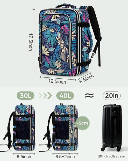 Travel Carry On 17.5" Laptop Expandable Backpack for Men Women, Personal Item Bag Waterproof Airline Approved with USB Charging Hole 3 Packing Cubes, Large Weekender Daypack Business Luggage Suitcase