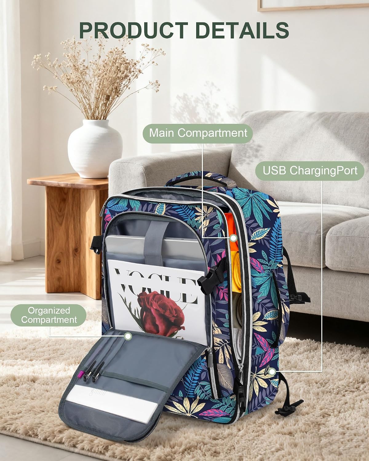 Travel Carry On 17.5" Laptop Expandable Backpack for Men Women, Personal Item Bag Waterproof Airline Approved with USB Charging Hole 3 Packing Cubes, Large Weekender Daypack Business Luggage Suitcase