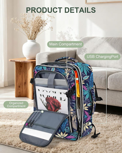 Travel Carry On 17.5" Laptop Expandable Backpack for Men Women, Personal Item Bag Waterproof Airline Approved with USB Charging Hole 3 Packing Cubes, Large Weekender Daypack Business Luggage Suitcase