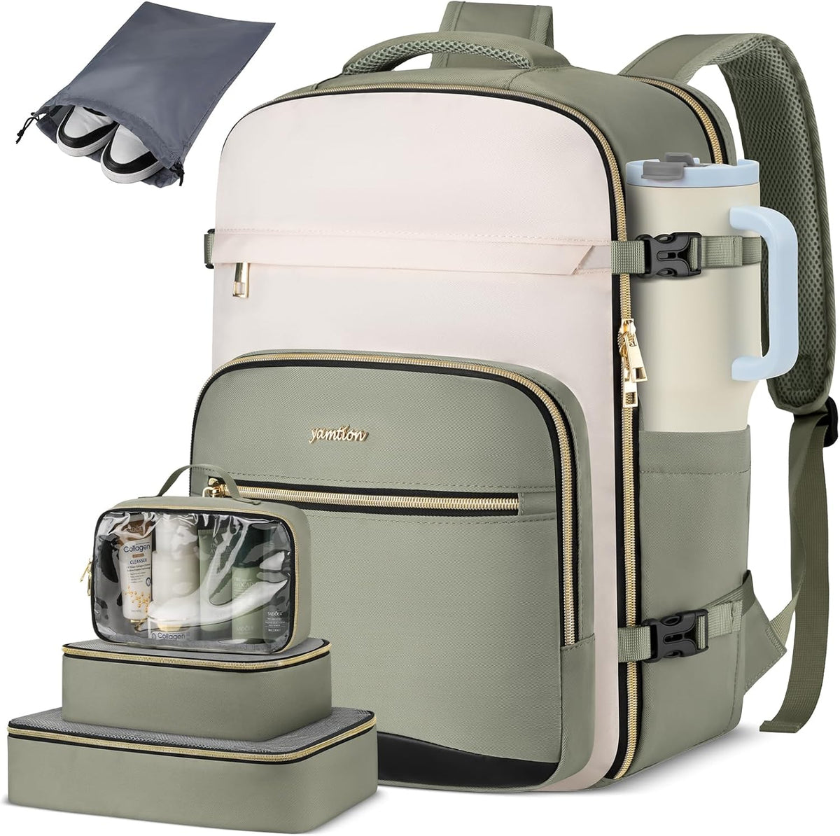 YAMTION Travel Laptops Backpack for Women,Large Carry On Luggage for Airplanes Weekender Bags for Personal Items,Airline Approved TSA Overnight Bags with 4 Packing Cubes