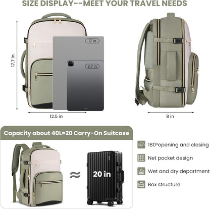 YAMTION Travel Laptops Backpack for Women,Large Carry On Luggage for Airplanes Weekender Bags for Personal Items,Airline Approved TSA Overnight Bags with 4 Packing Cubes
